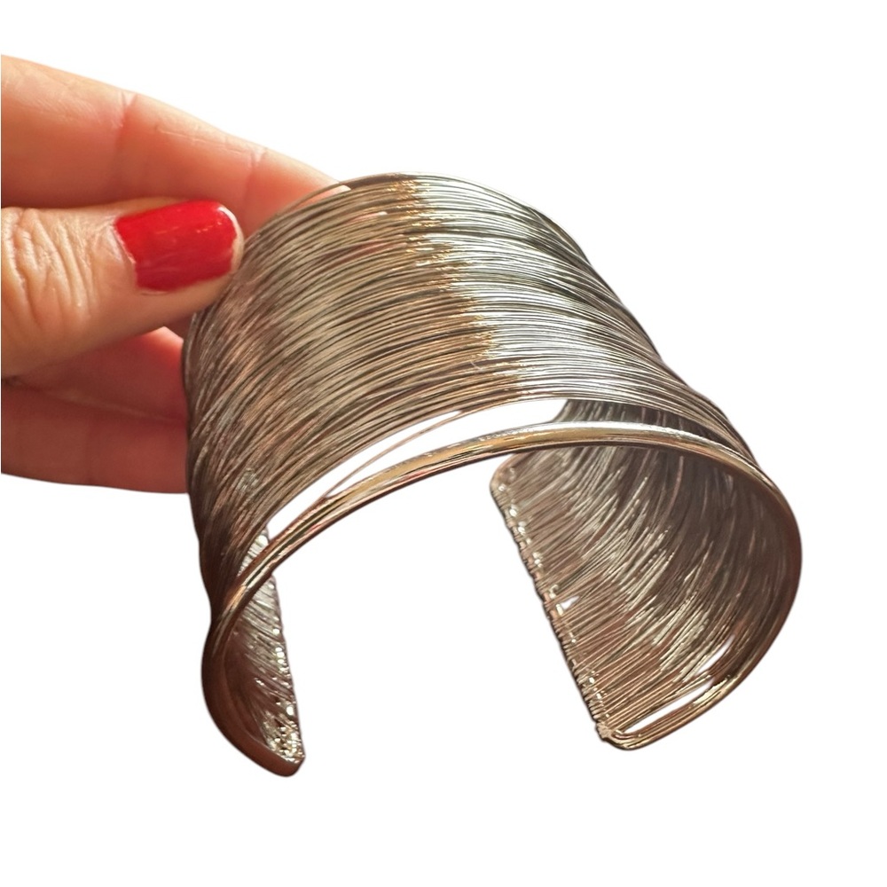Silver Multilayered Stack Design Cuff Bangle Brac… - image 2